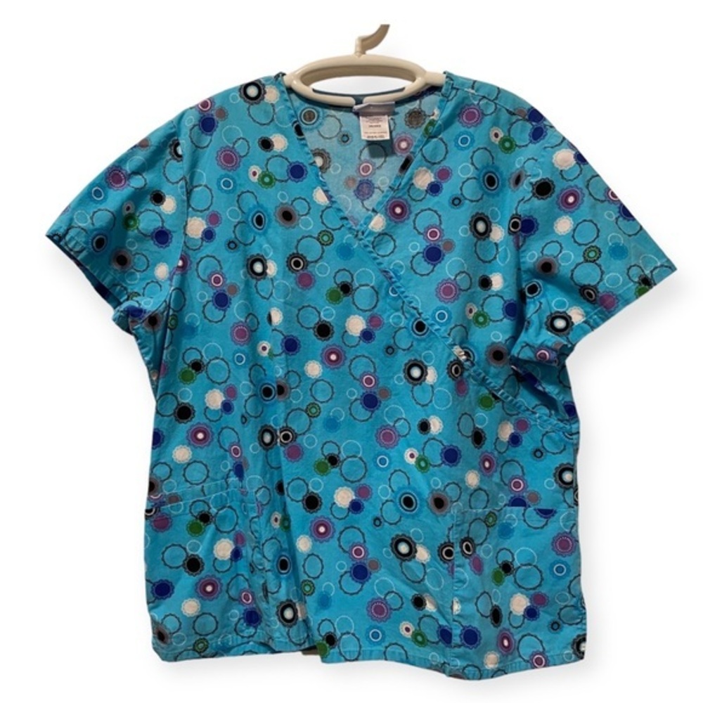 Scrubs Shirts Size 2X Women’s Medical Blue V Neck Pockets Short Sleeve